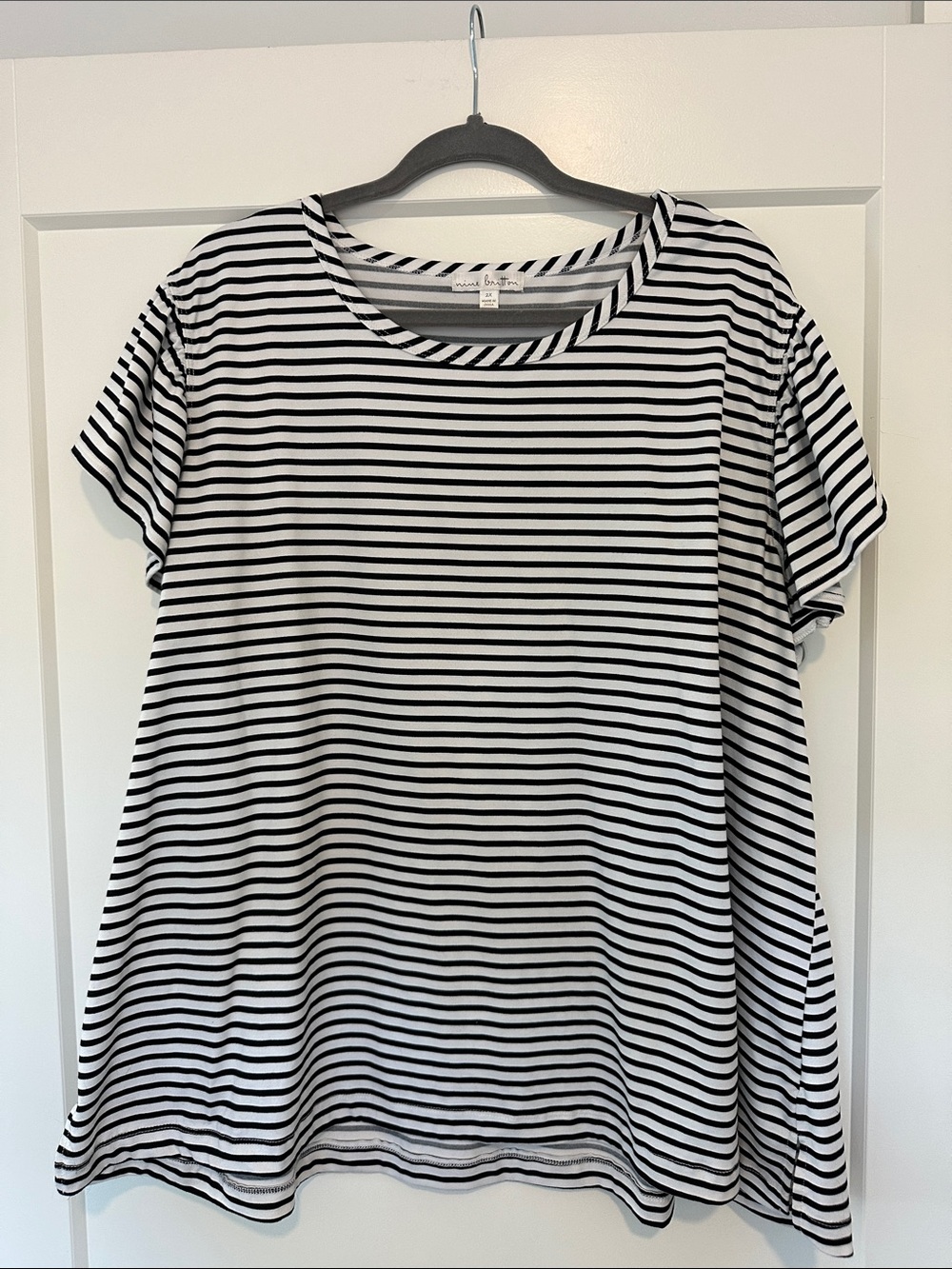 Women's Black & White Striped Crewneck Tee